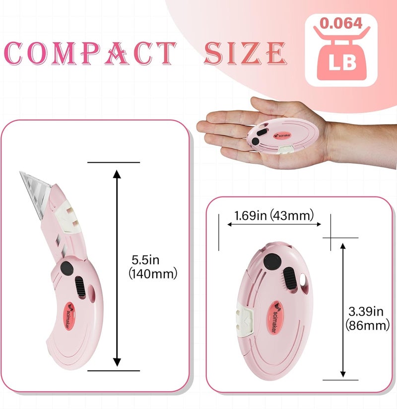 scimaker 4-Pack Box Cutters, Lightweight Utility Knives Set Razor Sharp Blade for Cartons, Cardboard, Sheet Plastic and Boxes, Back-lock Mechanism with Extra 10 Blades, Pink - Image 2